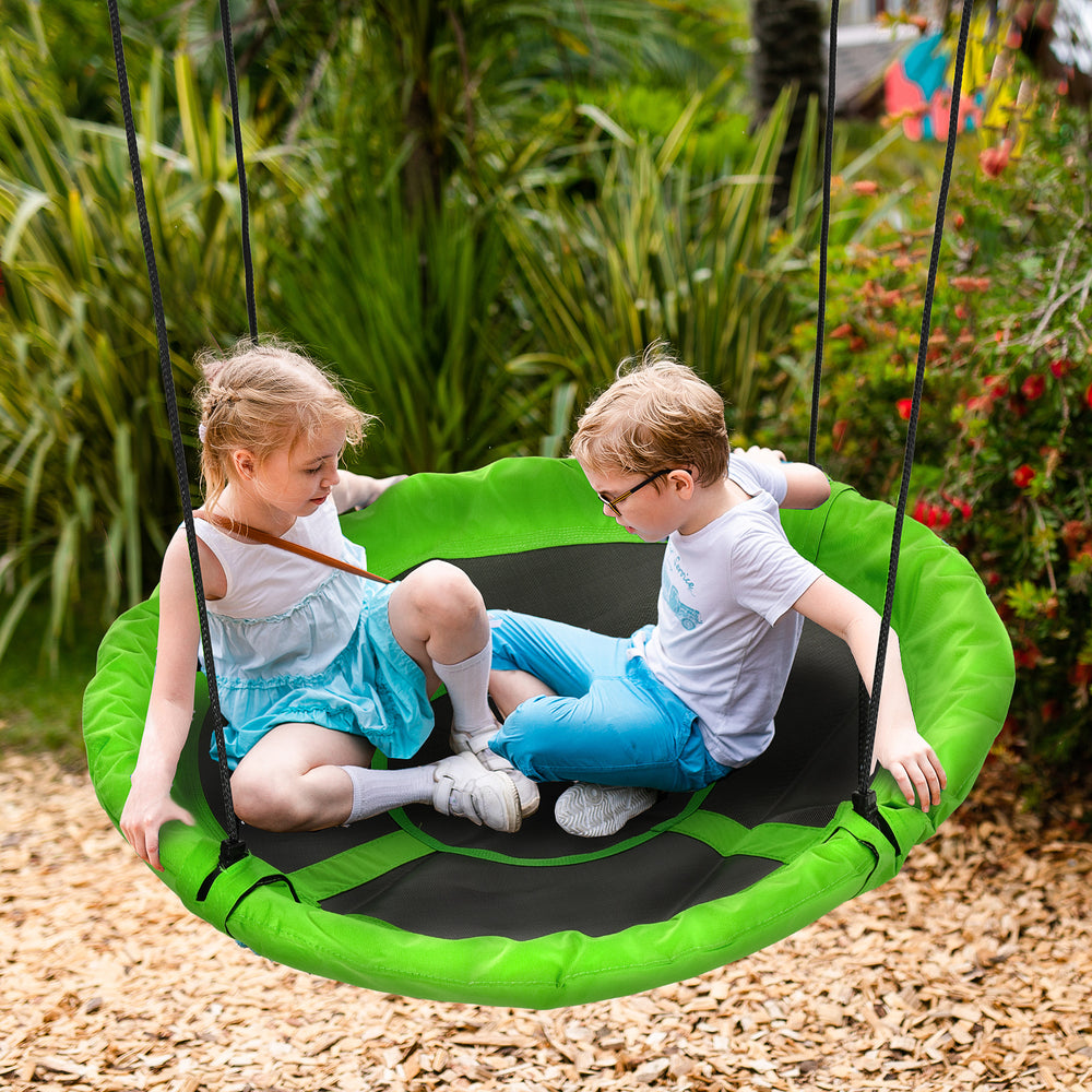 43.25" Saucer Swing, Nest Web Rope Seat with Adjustable Hanging Ropes, for Indoor Outdoor Children 3-12 Years Old, Green