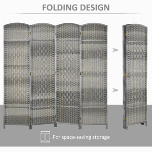 Cloison de séparation pliable à 4 panneaux et tissée à la main, gris mélangé