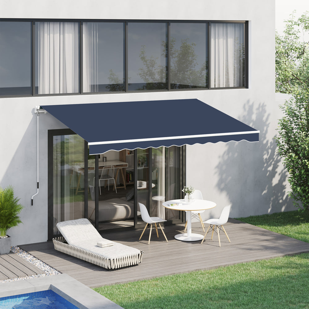 10' x 8' Manual Retractable Awning, Sun Shade Shelter Canopy, with Aluminum Frame and UV Protection for Patio Deck Yard Window Door, Blue