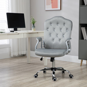 Chaise de bureau en velours avec roulettes pivotantes, grise