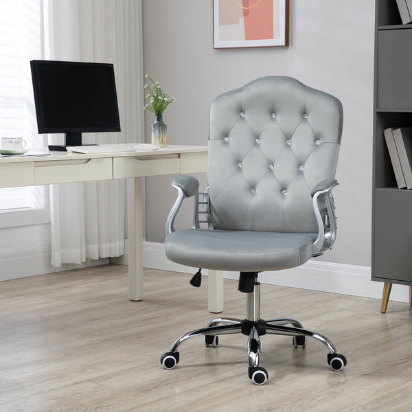 Chaise de bureau en velours avec roulettes pivotantes, grise