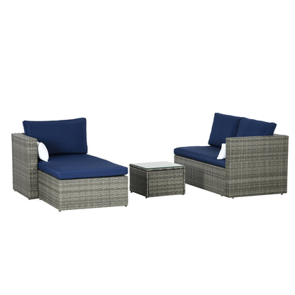 Outsunny 3 Piece Modern Rattan Sofa Set, Wicker Garden Furniture with Coffee Table, Cushions and Pillows