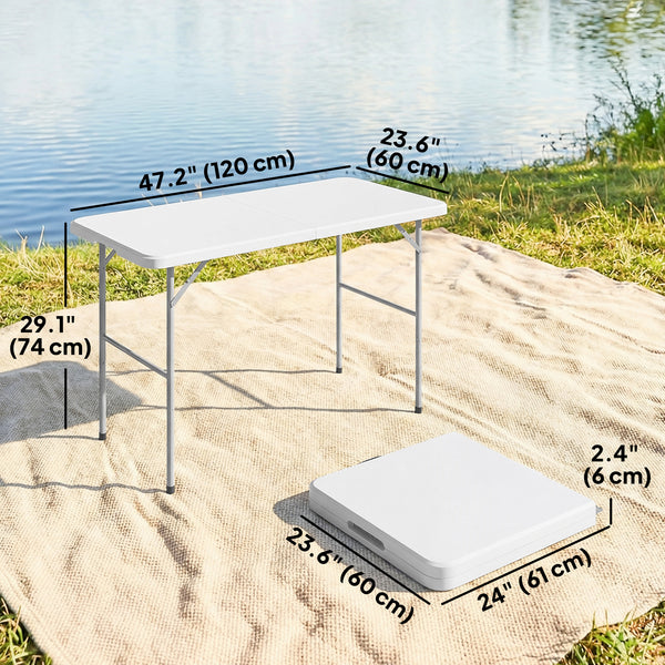47" x 24" Folding Camping Table, Picnic Table with 2 Adjustable Heights and Carrying Handle, Indoor Outdoor Use, White