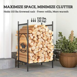 48cm Heavy Duty Metal Log Rack with Decorative Deer Motifs