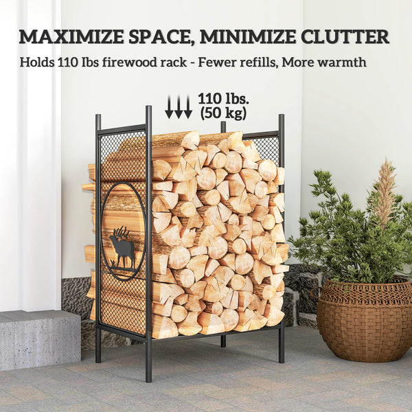 48cm Heavy Duty Metal Log Rack with Decorative Deer Motifs