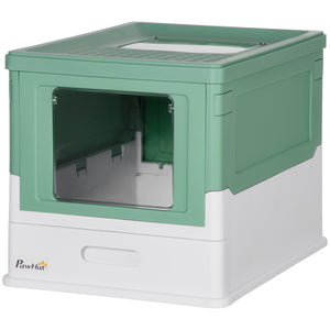 Enclosed litter box with scoop and tray, green