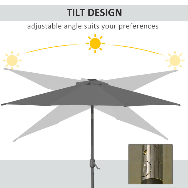Parasol solaire de 8,8 pieds avec 24 lumières LED, toile inclinable, gris anthracite