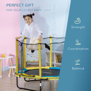 Trampoline de 1,4 m pour enfants avec filet de protection, pour l'intérieur et l'extérieur, jaune