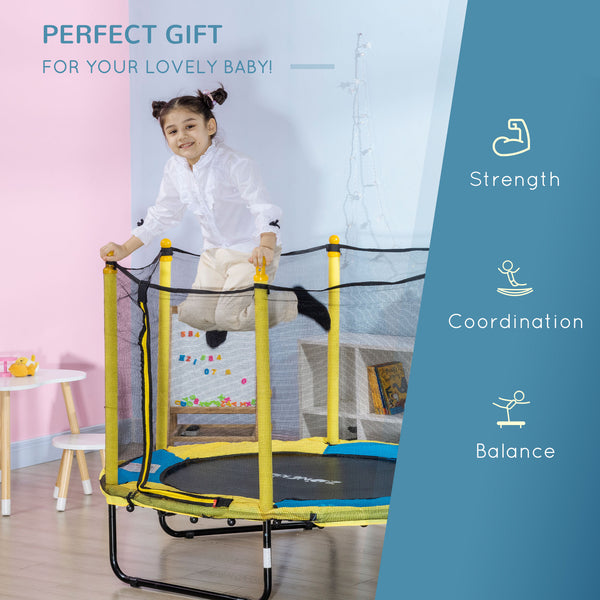 Trampoline de 1,4 m pour enfants avec filet de protection, pour l'intérieur et l'extérieur, jaune