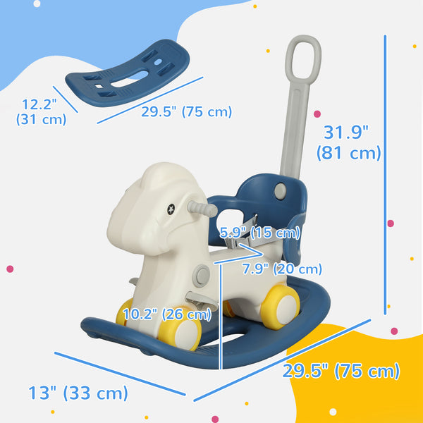 4-in-1 Kids Rocking Horse with Removable Balance Board and Push Handle, Blue