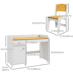 Kids Desk and Chair Set for 3-6 Year Olds with Storage Drawer, White