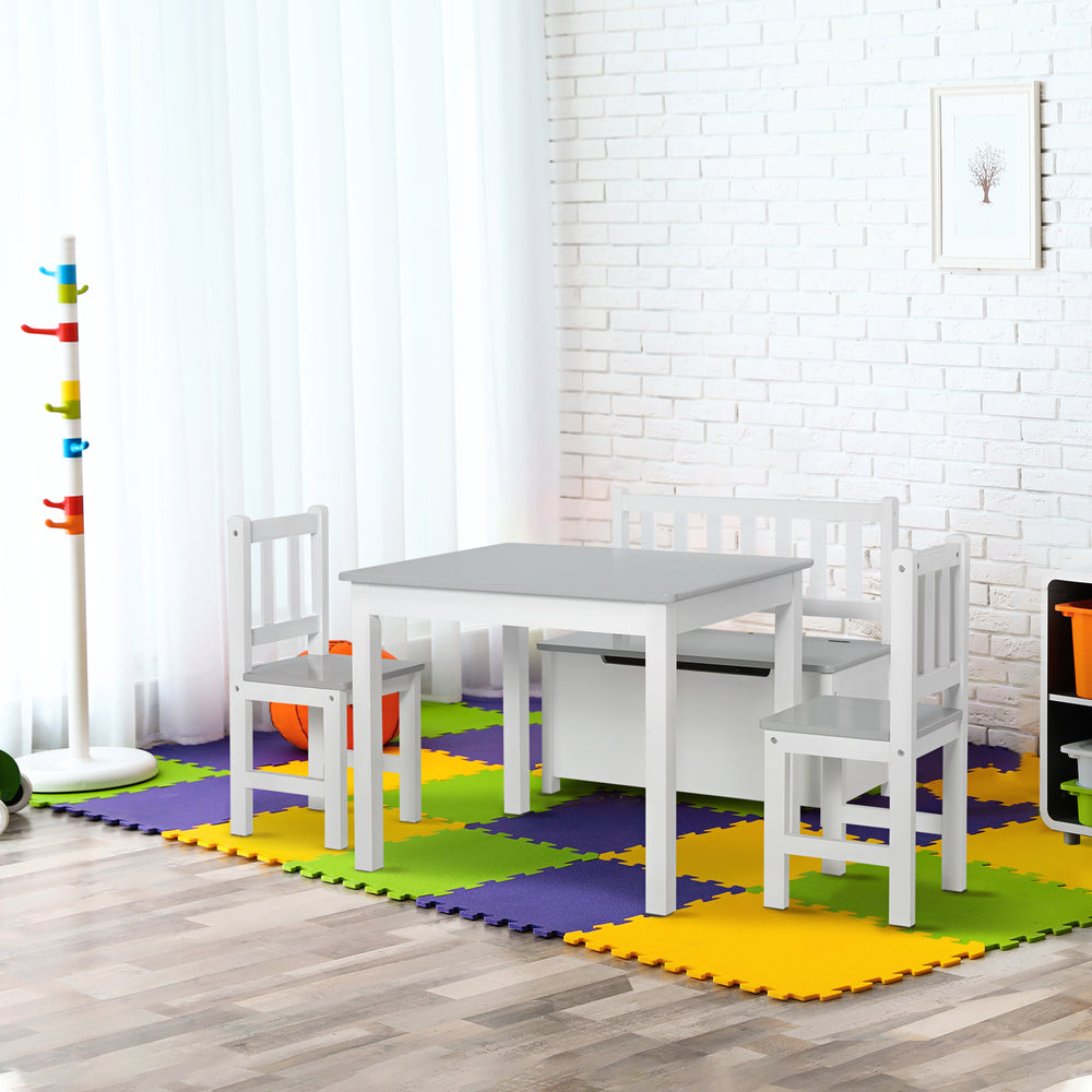 Set of 4 wooden children's chairs and benches with storage for toddlers