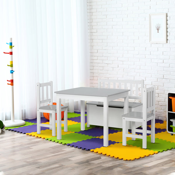 Set of 4 wooden children's chairs and benches with storage for toddlers