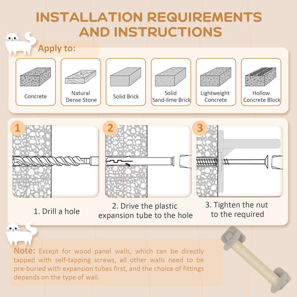 Arbre à chat mural avec griffoir, échelle, niche et plateformes de saut, gris clair