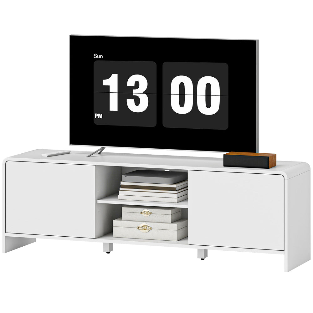 TV stand for TVs up to 65 inches, Nordic style media center with 2 cupboards and 2 shelves, white