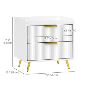 Table de chevet avec 2 tiroirs, table d'appoint avec pieds en métal pour chambre, blanche