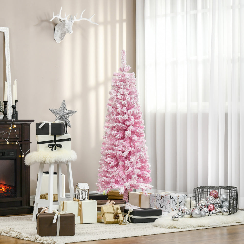 Sapin de Noël artificiel givré de neige de 5 pieds rose