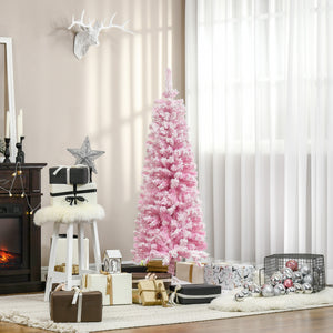 Sapin de Noël artificiel givré de neige de 5 pieds rose