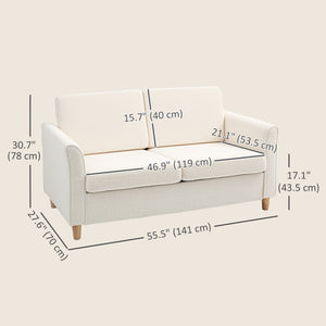 Canapé 2 places avec accoudoirs et pieds en bois, blanc crème