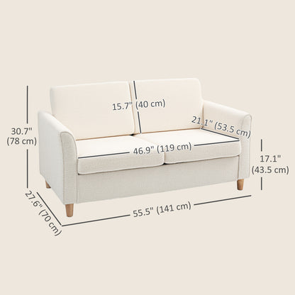 Canapé 2 places avec accoudoirs et pieds en bois pour salon, chambre, blanc crème