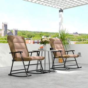 Ensemble de 2 fauteuils à bascule pliants rembourrés avec accoudoirs, marron clair