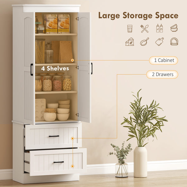 Armoire de rangement haute 67 po, avec étagères réglables et 2 tiroirs, Blanc