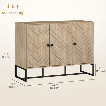 Buffet moderne avec étagères réglables, 3 portes à chevrons pour salon, couloir, grain de bois de chêne