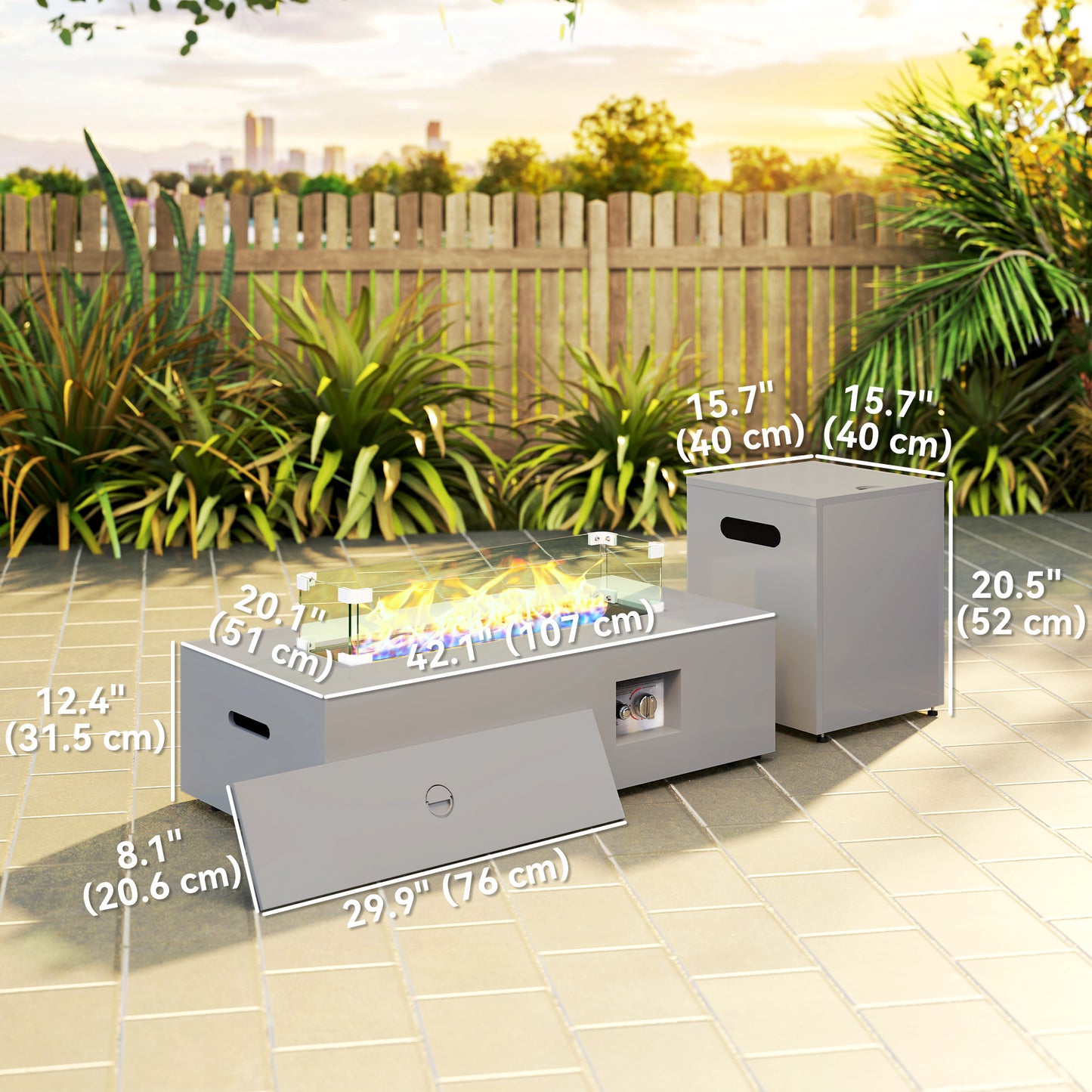 Outsunny 42" Propane Fire Pit Table, 50,000 BTU Outdoor Gas Fire Pit Table with Pop-Up Propane Tank Holder and Waterproof Cover