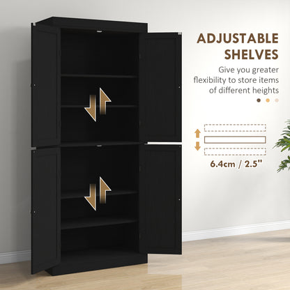 72.5" Freestanding Kitchen Cabinet with 4 Doors, Black
