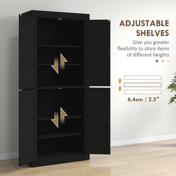 Armoire de cuisine autoportante 72,5 po avec 4 portes, noire