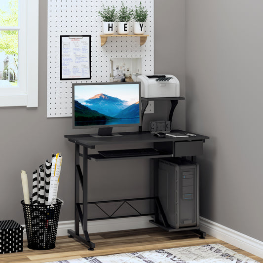 Bureau d'ordinateur avec plateau pour clavier et tiroir, noir