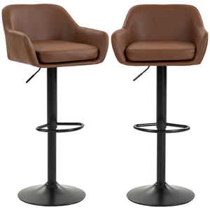Tabourets de bar en similicuir, réglables et pivotants, avec dossier, lot de 2, marron