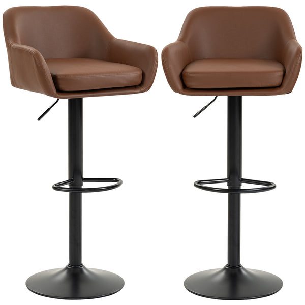 Tabourets de bar en similicuir, réglables et pivotants, avec dossier, lot de 2, marron