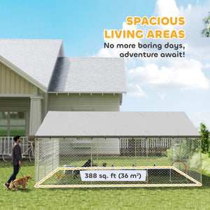 Heavy Duty Outdoor Dog Kennel with Waterproof Roof, Secure Latch, Chain Link Dog Run for Backyard, 19.7' x 19.7' x 8.9'