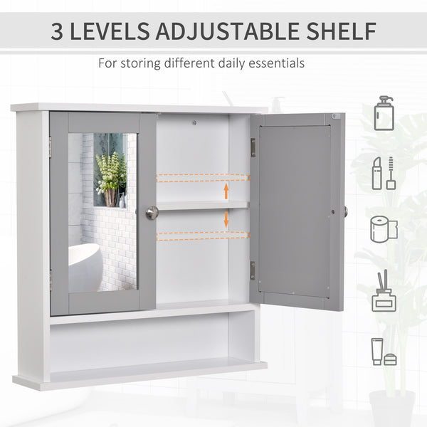 Armoire à pharmacie avec portes doubles, blanc et gris