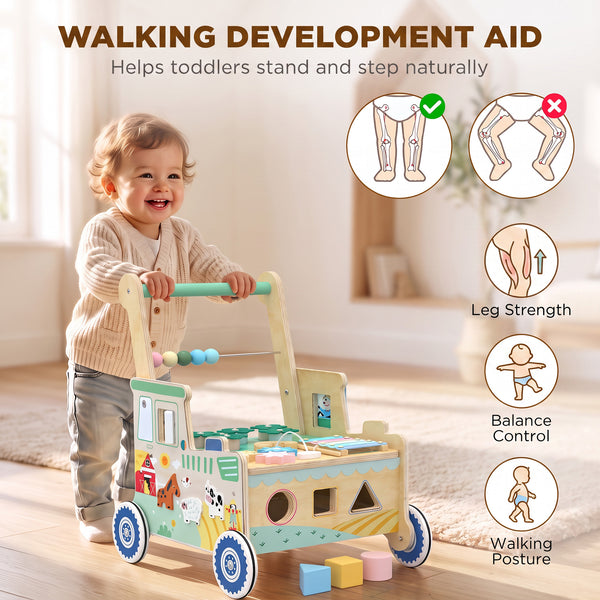 Chariot de marche en bois avec activités, 1 à 3 ans