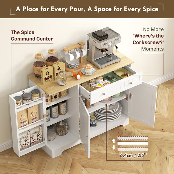 Buffet moderne avec tiroir, étagère réglable, 3 portes, pour salle à manger, blanc