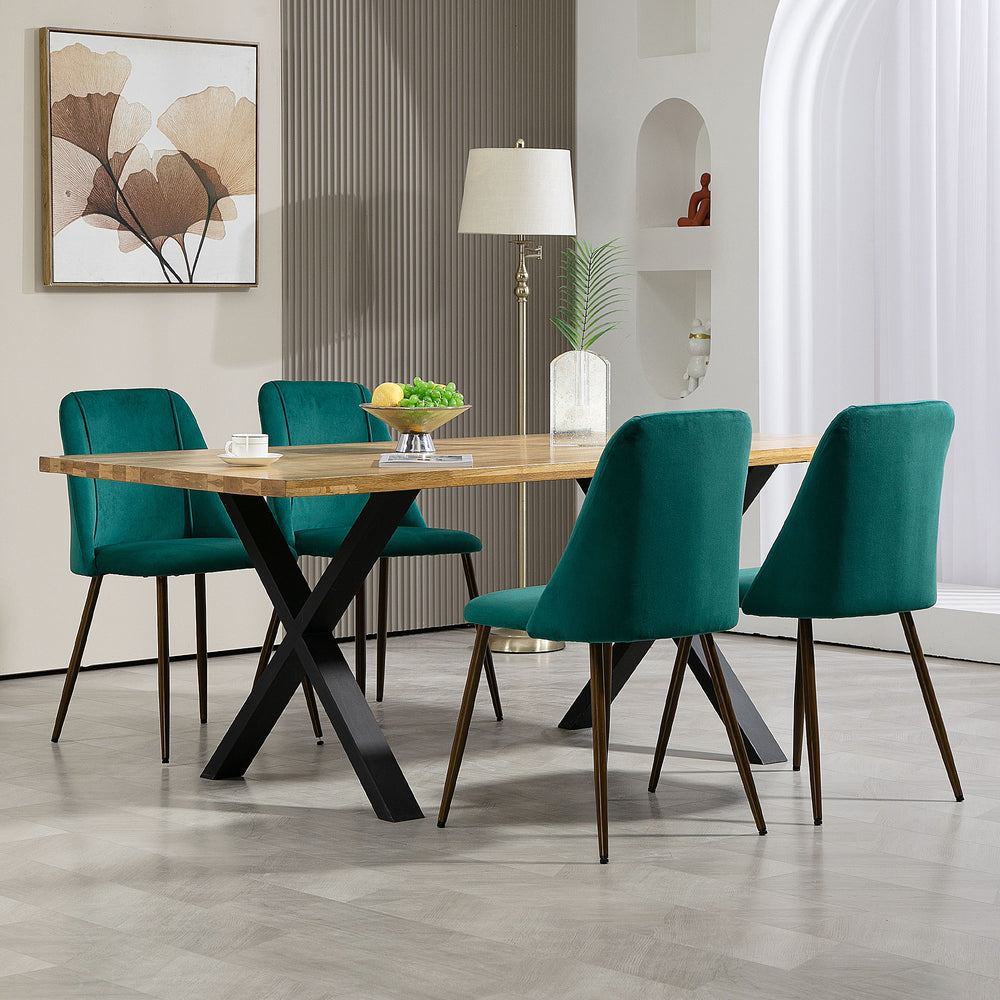 Set of 4 green velvet upholstered dining chairs