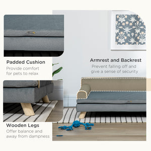 Canapé-lit surélevé pour chiens avec coussin, housse lavable, pieds en bois, pour chiens moyens et grands, gris foncé