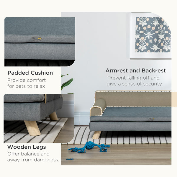 Canapé-lit surélevé pour chiens avec coussin, housse lavable, pieds en bois, pour chiens moyens et grands, gris foncé