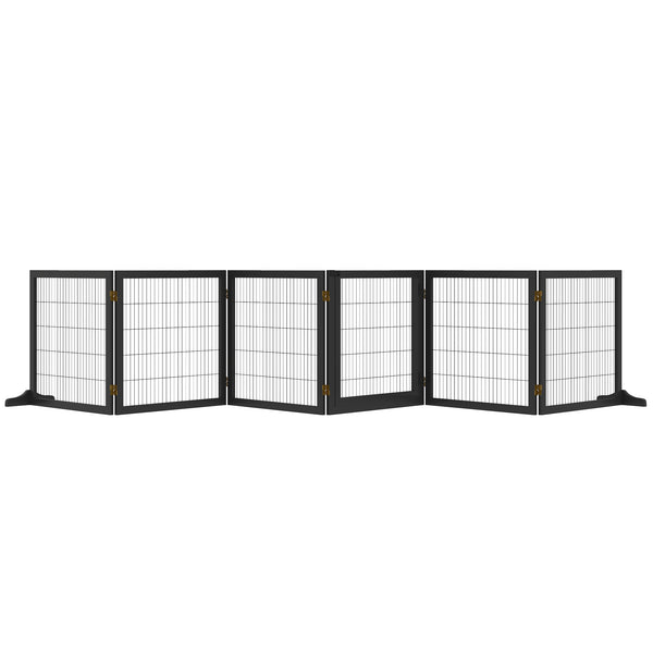 Barrière pour animaux de compagnie en bois autoportante, noire