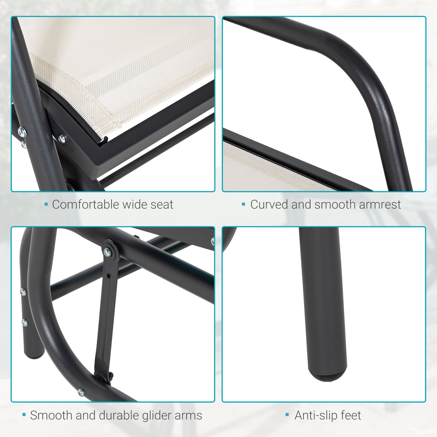 Fauteuil de jardin Outsunny avec assise et dossier en tissu maillé respirant, cadre en métal et accoudoirs, couleur crème