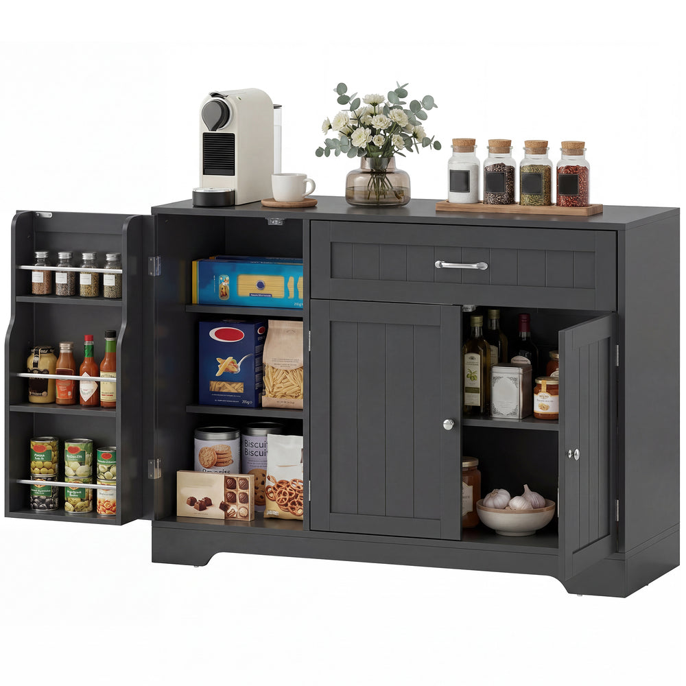Buffet de rangement avec tiroir, 2 armoires, tablettes ajustables et rangements de porte – Noir