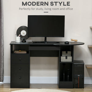 Bureau d'ordinateur avec étagères et tiroirs, plateau pour clavier, noir