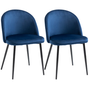 Set of 2 mid-back dining chairs with velvet upholstery, dark blue