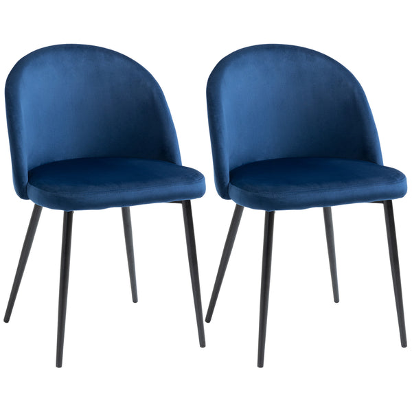 Set of 2 mid-back dining chairs with velvet upholstery, dark blue