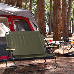 Chaise pliante double avec accoudoirs en bois, verte