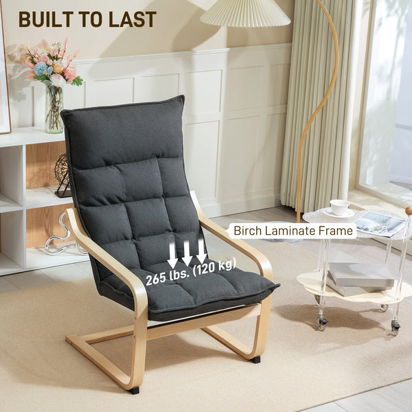 Fauteuil d'appoint rembourré avec pieds et accoudoirs incurvés, gris foncé