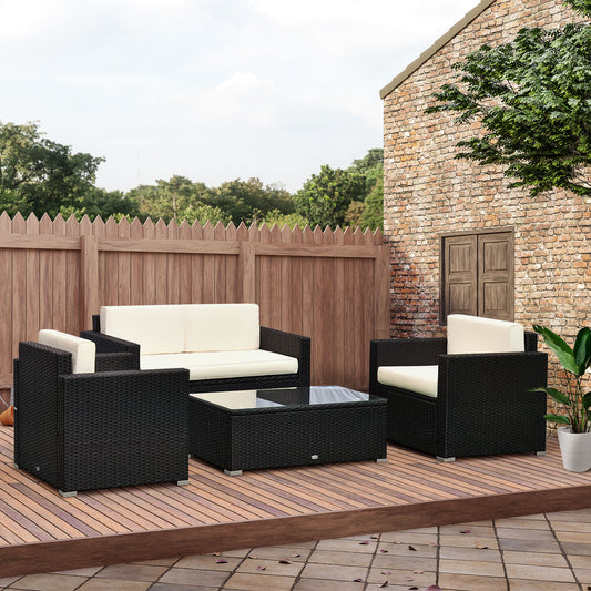 Outsunny 4 Pieces Outdoor Wicker Rattan Sofa Set with Cushions, Luxury Sectional, Coffee Color