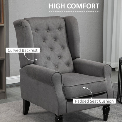 Fauteuil d'appoint en tissu capitonné, pieds en bois, gris anthracite
